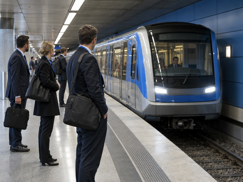 Messe Munich dates: trade fair visitors waiting on the platform for the U-Bahn towards Messestadt