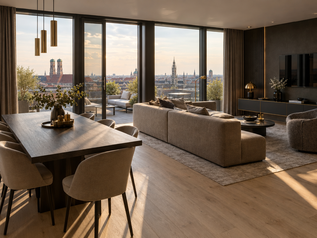 Penthouse Apartment als Monteurwohnung in München mit Wohn- und Essbereich