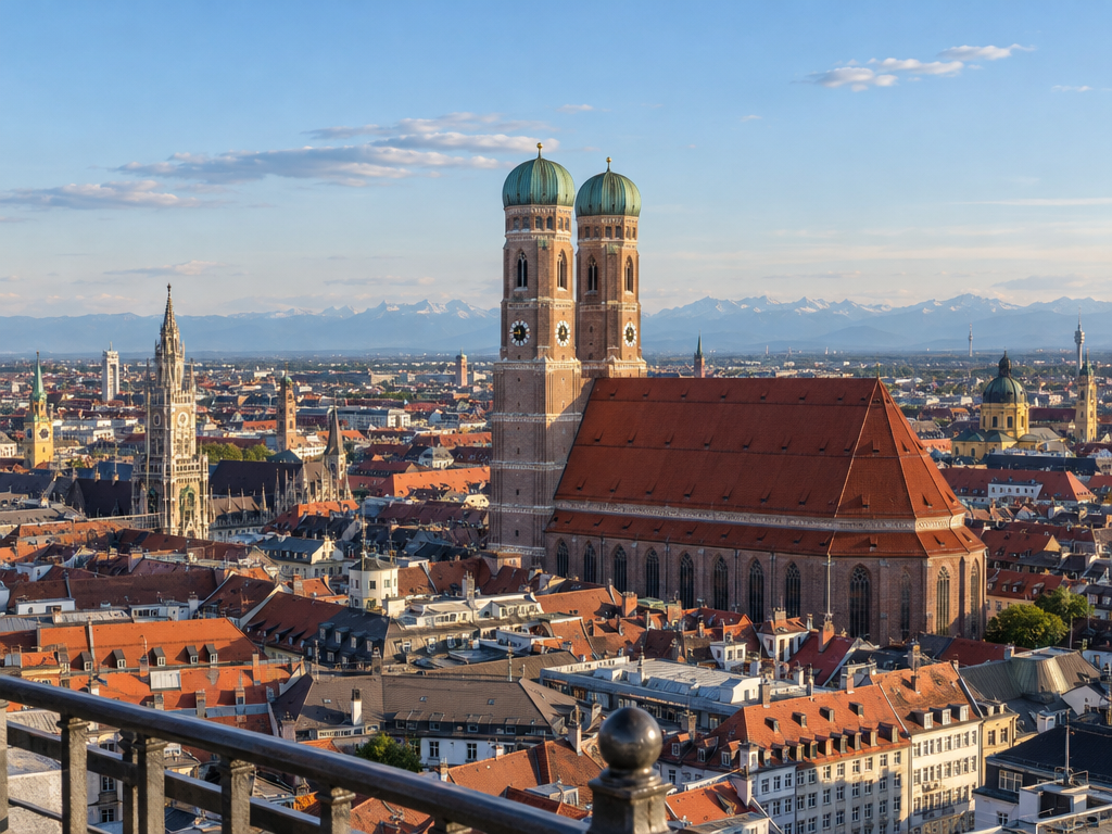 München Sehenswürdigkeiten: Blick vom Alten Peter auf die Türme der Frauenkirche
