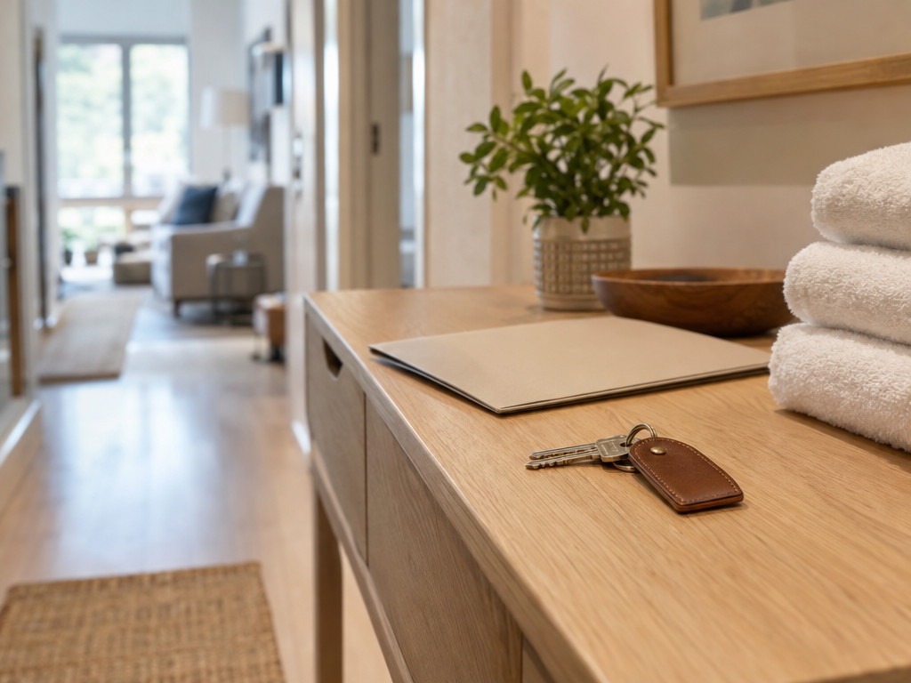 Schlüssel und Handtücher im Apartment als Alternative zum Hotel an der Messe München