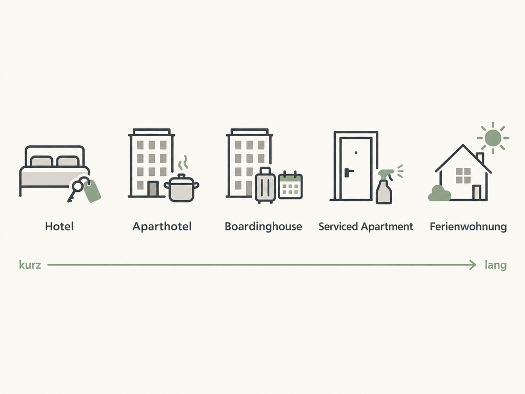 Was ist ein Boardinghouse im Vergleich: Hotel, Aparthotel, Boardinghouse, Serviced Apartment und Ferienwohnung nach Aufenthaltsdauer